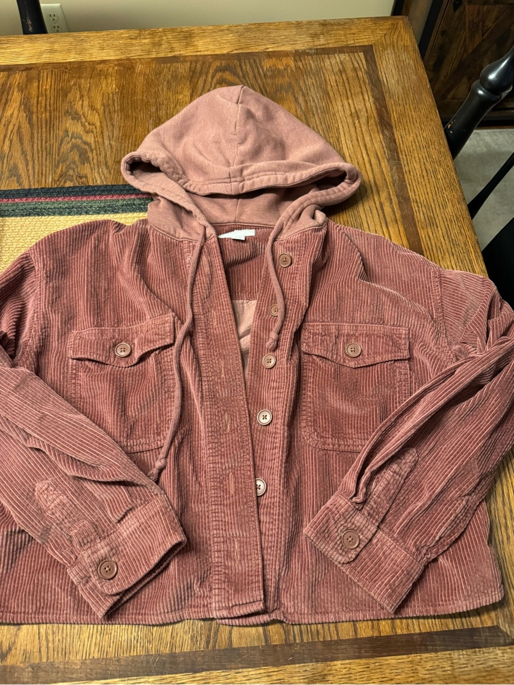 American Eagle Outfitters Mauve Corduroy Hooded Shacket
